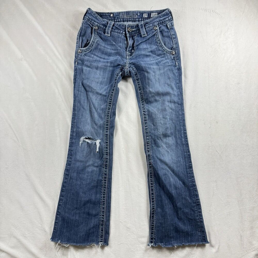 MISS ME JEANS Wide Leg Women's 25 ALTERED* Medium Wash Blue Distress Stretch